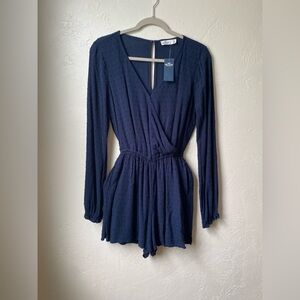 NWT Hollister Navy Swiss Dot Long Sleeve Wrap Romper Size Small